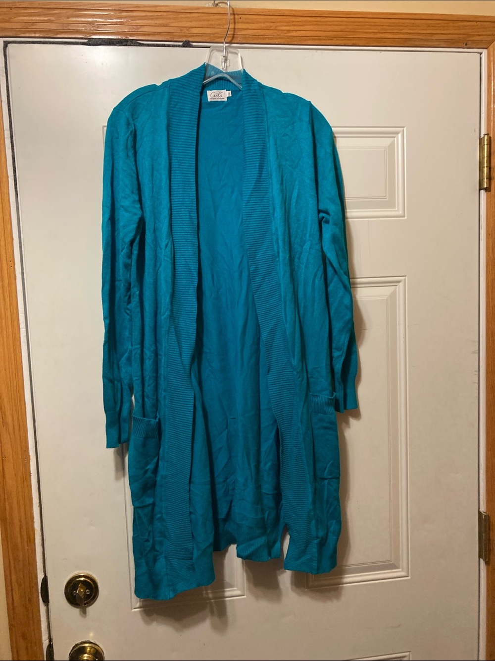 Cielo Teal Open-Front Long‎ Cardigan L